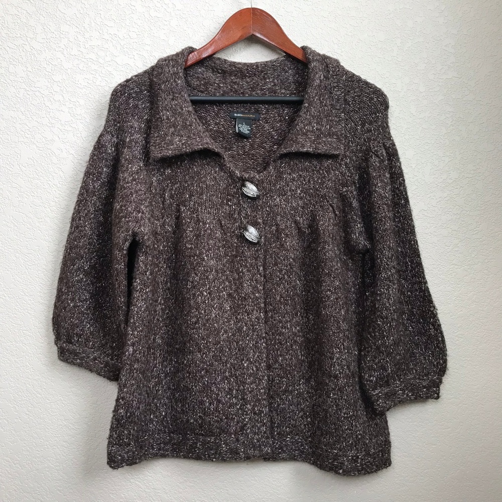 BCBGMaxAzria Brown Wool Blend Sweater Cape Large